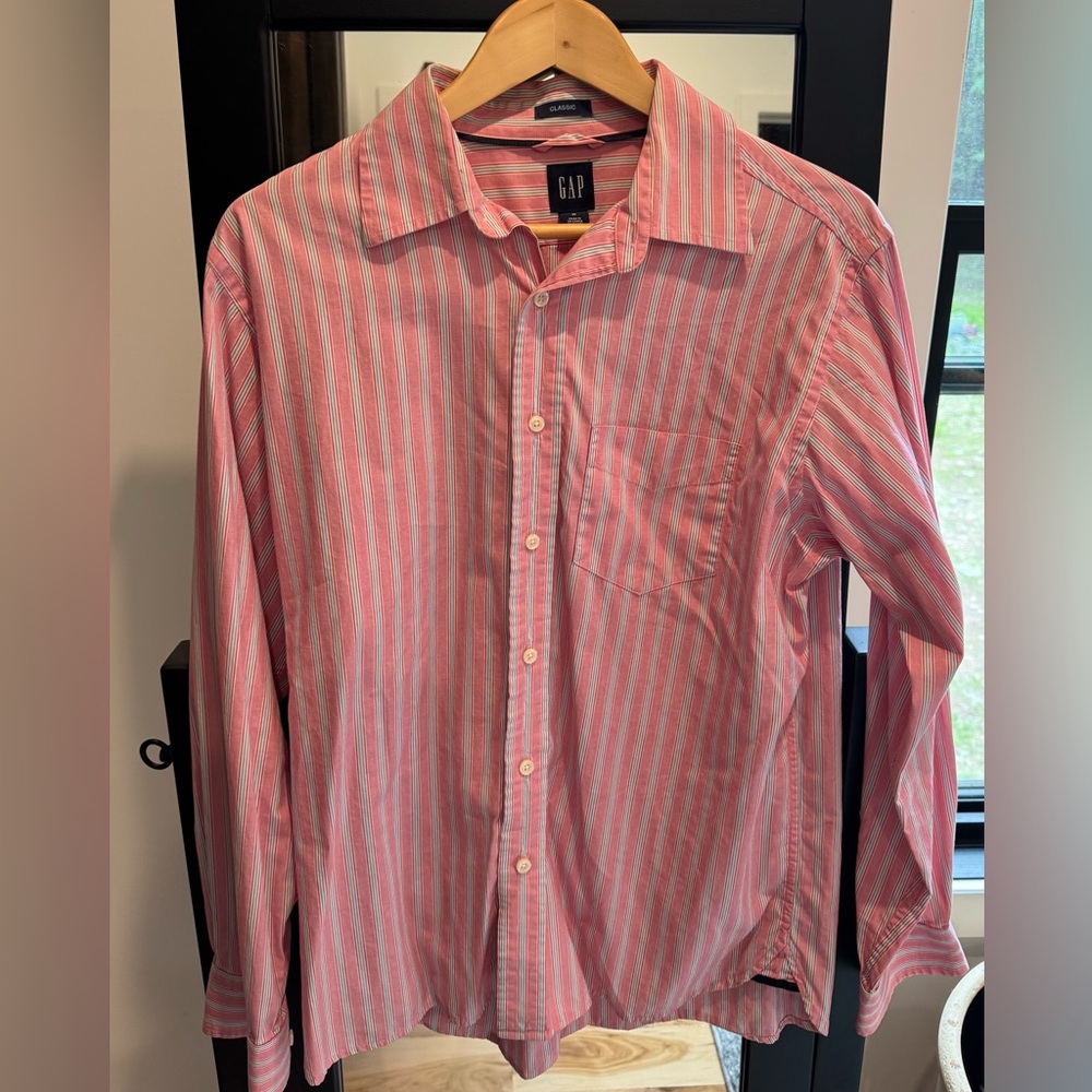 GAP Pink Casual Button Down Shirt with Stripes